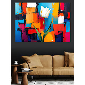 Soyut Mavi Lale Dekoratif Kanvas - Mdf Ahşap Tablo 50x70 cm