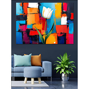 Soyut Mavi Lale Dekoratif Kanvas - Mdf Ahşap Tablo 50x70 cm