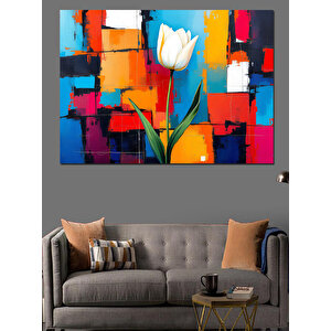 Soyut Mavi Lale Dekoratif Kanvas - Mdf Ahşap Tablo