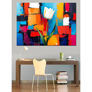 Soyut Mavi Lale Dekoratif Kanvas - Mdf Ahşap Tablo