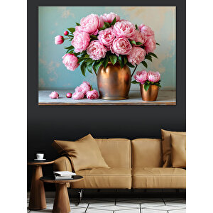 Pembe Güller Ve Vazo Dekoratif Kanvas - Mdf Ahşap Tablo 100x140 cm