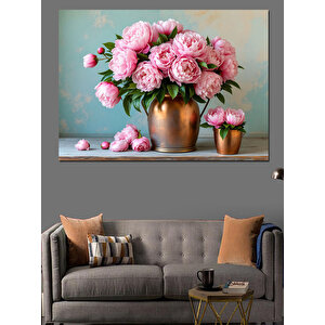 Pembe Güller Ve Vazo Dekoratif Kanvas - Mdf Ahşap Tablo 100x140 cm