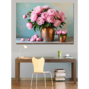 Pembe Güller Ve Vazo Dekoratif Kanvas - Mdf Ahşap Tablo