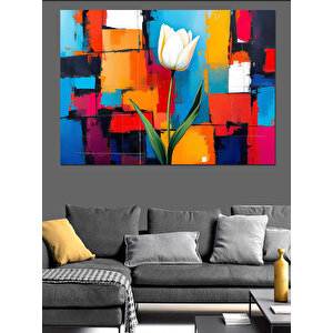 Soyut Mavi Lale Dekoratif Kanvas - Mdf Ahşap Tablo 70x100 cm
