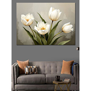 Beyaz Laleler Ve Işık Dekoratif Kanvas - Mdf Ahşap Tablo 100x140 cm
