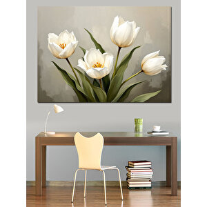 Beyaz Laleler Ve Işık Dekoratif Kanvas - Mdf Ahşap Tablo 100x140 cm