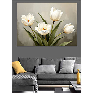 Beyaz Laleler Ve Işık Dekoratif Kanvas - Mdf Ahşap Tablo