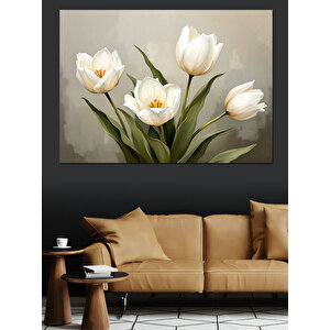 Beyaz Laleler Ve Işık Dekoratif Kanvas - Mdf Ahşap Tablo