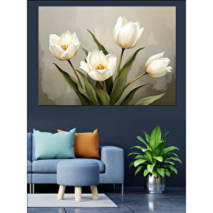 Beyaz Laleler Ve Işık Dekoratif Kanvas - Mdf Ahşap Tablo 70x100 cm