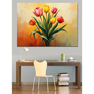 Renkli Açan Laleler Dekoratif Kanvas - Mdf Ahşap Tablo 100x140 cm