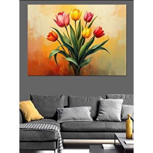 Renkli Açan Laleler Dekoratif Kanvas - Mdf Ahşap Tablo 100x140 cm