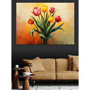 Renkli Açan Laleler Dekoratif Kanvas - Mdf Ahşap Tablo 100x140 cm