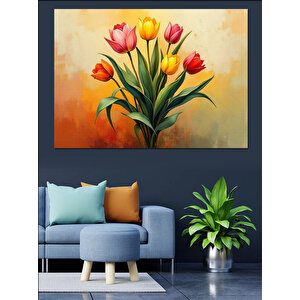 Renkli Açan Laleler Dekoratif Kanvas - Mdf Ahşap Tablo