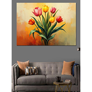 Renkli Açan Laleler Dekoratif Kanvas - Mdf Ahşap Tablo