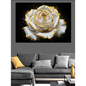 Parlayan Beyaz Gül Dekoratif Kanvas - Mdf Ahşap Tablo 70x100 cm