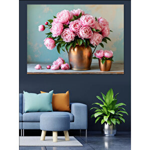 Pembe Güller Ve Vazo Dekoratif Kanvas - Mdf Ahşap Tablo 70x100 cm