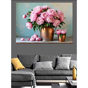 Pembe Güller Ve Vazo Dekoratif Kanvas - Mdf Ahşap Tablo