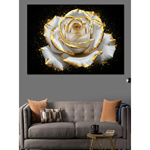 Parlayan Beyaz Gül Dekoratif Kanvas - Mdf Ahşap Tablo 100x140 cm