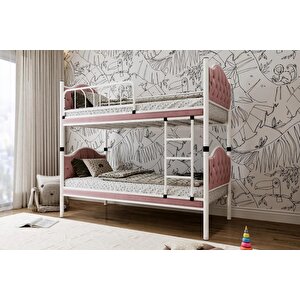 Reyo Melis Çift Katlı Metal Pembe Ranza Ve Karyola 90x200