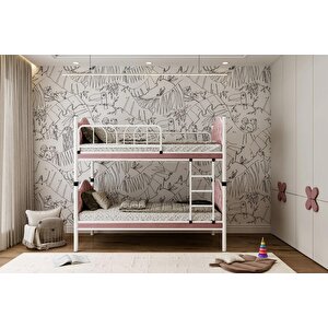 Reyo Melis Çift Katlı Metal Pembe Ranza Ve Karyola 90x200