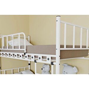 Reyo Zambak Genç Çocuk Yatak Odası Beyaz Metal Ranza 90x200