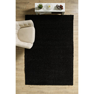 Post Peluş Uzun Tüylü Siyah Shaggy Oturma Odası Salon Çocuk Odası Halısı Toz Vermez 80x150 cm