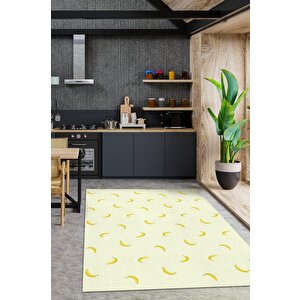Muz Desenli Sarı Halı Minimal Salon Halısı Renkli Mutfak Halısı Tarz Oturma Odası Halı 100x150 cm
