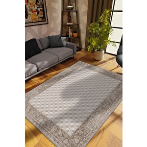 Etnik Desenli Kahverengi Renkli Halı Vintage Bordürlü Halı Geometrik Desenli Dijital Baskı Halı 200x300 cm