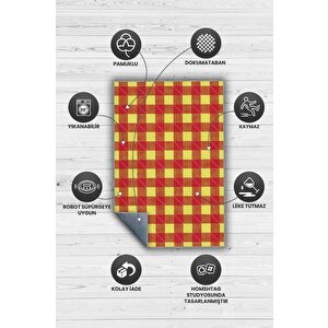 Homshtag Ekose Desenli Halı Sarı Kırmızı Renk Salon Halısı Tasarım Halı Hasır Görünümlü Ekose Halı