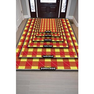 Homshtag Ekose Desenli Halı Sarı Kırmızı Renk Salon Halısı Tasarım Halı Hasır Görünümlü Ekose Halı