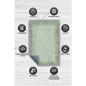 Etnik Desenli Yeşil Renkli Halı Vintage Bordürlü Halı Geometrik Desenli Dijital Baskı Halı 80x120 cm