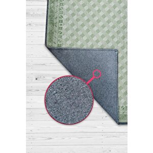 Homshtag Etnik Desenli Yeşil Renkli Halı Vintage Bordürlü Halı Geometrik Desenli Dijital Baskı Halı