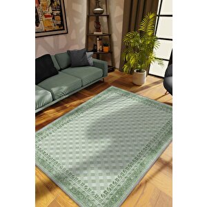 Homshtag Etnik Desenli Yeşil Renkli Halı Vintage Bordürlü Halı Geometrik Desenli Dijital Baskı Halı