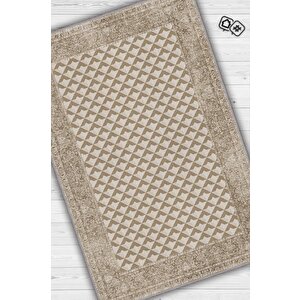 Etnik Desenli Kahverenkli Renkli Halı Vintage Bordürlü Halı Geometrik Desenli Dijital Baskı Halı 80x120 cm