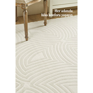 Elit Tasarım Sık Dokuma Krem Renk Jüt Taban Oturma Odası Salon Halısı Leke Tutmaz Toz Vermez 160x230 cm