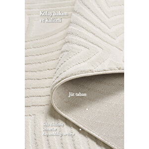 Elit Tasarım Sık Dokuma Krem Renk Jüt Taban Oturma Odası Salon Halısı Leke Tutmaz Toz Vermez