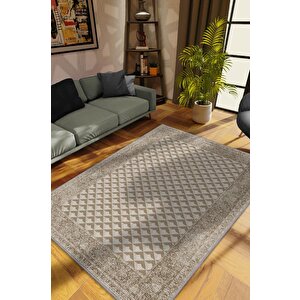 Etnik Desenli Kahverenkli Renkli Halı Vintage Bordürlü Halı Geometrik Desenli Dijital Baskı Halı 100x150 cm