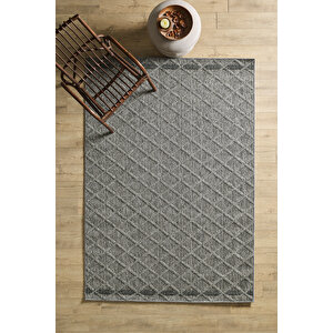 Boho Karo Desen Gri Elit Bukleli Sisal Halı Salon Oturma Odası Dış Mekan Halısı Dayanıklı 60x100 cm