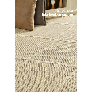 İskandinav Tasarım Bej Elit Bukleli Sisal Halı Salon Oturma Odası Dış Mekan Halısı Dayanıklı 60x100 cm