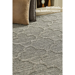 Boho Motifli Gri Elit Bukleli Sisal Halı Salon Oturma Odası Dış Mekan Halısı Dayanıklı 140x200