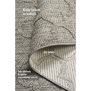 Boho Motifli Gri Elit Bukleli Sisal Halı Salon Oturma Odası Dış Mekan Halısı Dayanıklı