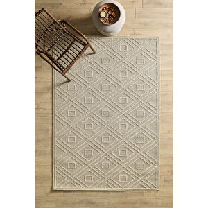 Boho Motifli Bej Elit Bukleli Sisal Halı Salon Oturma Odası Dış Mekan Halısı Dayanıklı 140x200