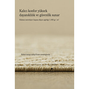 Boho Motifli Bej Elit Bukleli Sisal Halı Salon Oturma Odası Dış Mekan Halısı Dayanıklı 140x200