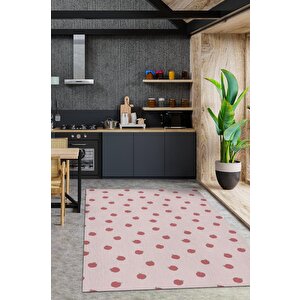 Elma Desenli Pembe Halı Minimal Salon Halısı Renkli Mutfak Halısı Tarz Oturma Odası Halı 120x180 cm