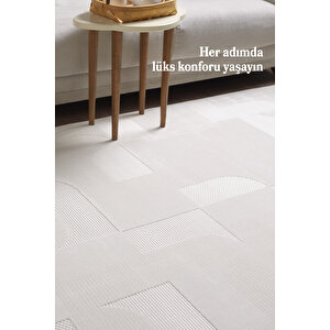 Modern Halı Yıkanabilir Halı Kaymaz Tabanlı Halı Salon Halısı Mutfak Halısı Sisal Halı Krem Halı 160x230 cm