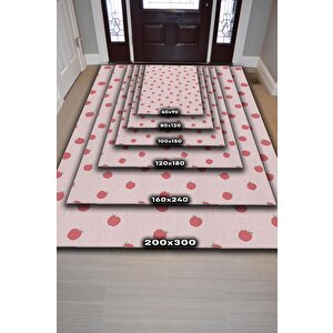 Homshtag Elma Desenli Pembe Halı Minimal Salon Halısı Renkli Mutfak Halısı Tarz Oturma Odası Halı