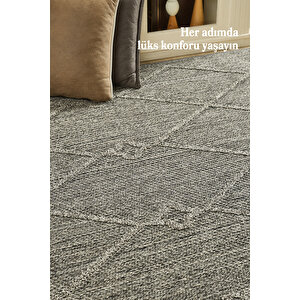 Boho Tasarım Gri Elit Bukleli Sisal Halı Salon Oturma Odası Dış Mekan Halısı Dayanıklı 120x170 cm