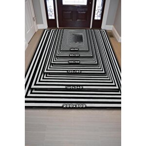 Homshtag Tünel Dokuma Tabanlı Geometrik Halı Kareli Oturma Odası Halısı Siyah Beyaz Salon Halısı