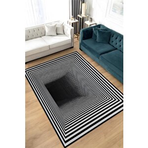 Homshtag Tünel Dokuma Tabanlı Geometrik Halı Kareli Oturma Odası Halısı Siyah Beyaz Salon Halısı
