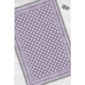 Homshtag Etnik Desenli Mor Renkli Halı Vintage Bordürlü Halı Geometrik Desenli Dijital Baskı Halı